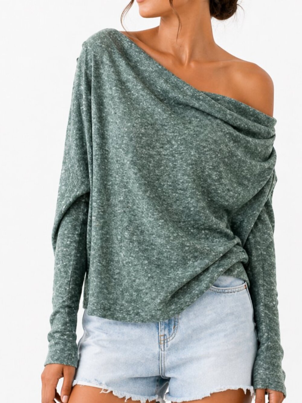 Free People We The Free Green Scoop Neck Sweater Size X-Small Boho oversized